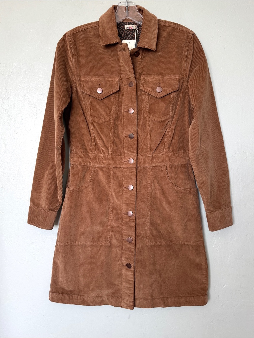 Faherty Stretch Cord Michelle Long Sleeve Short Dress in Cordbrown Size 4